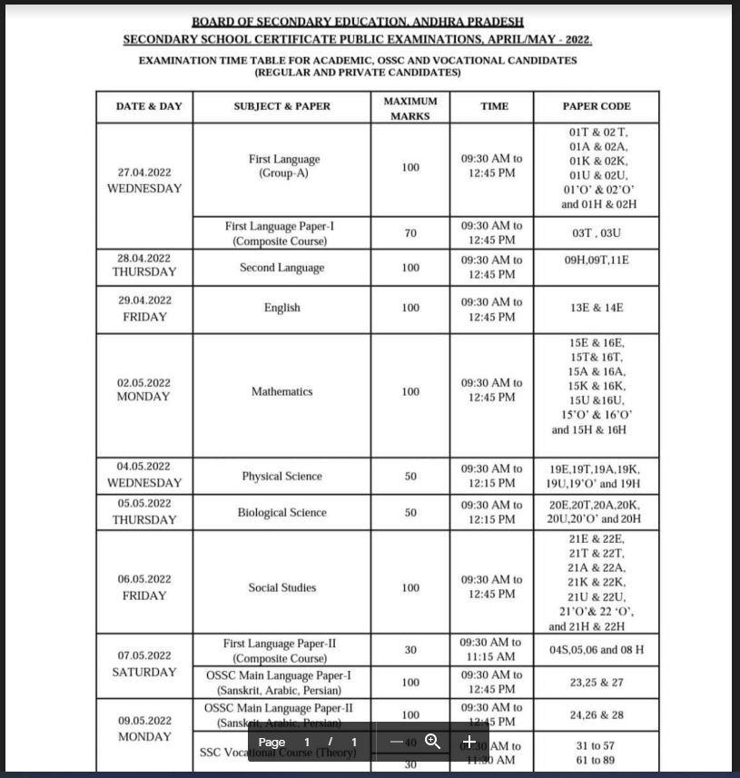 Ap 10th Ssc Time Table 2022 Updated Manabadi Ap 10th Class Public Exam Dates 9664
